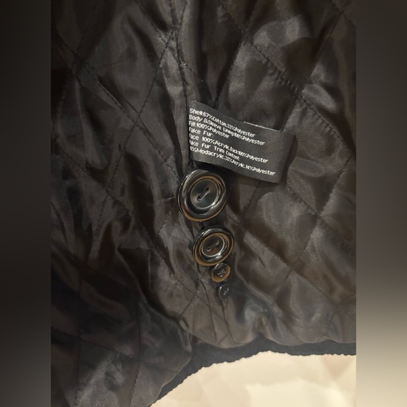 Giacca Black Textured Pea Coat with Faux Fur Collar vintage y2k small - Picture 5 of 5